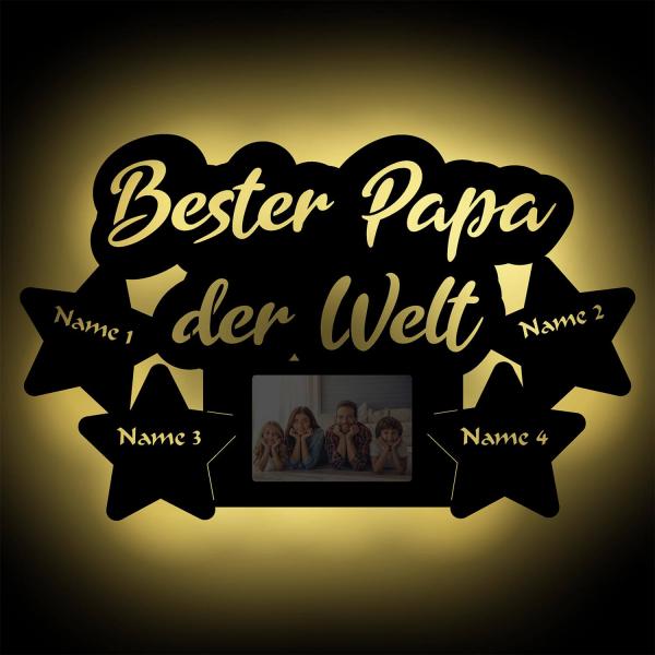 Wir lieben Dich Papa LED Holz Bilderrahmen + Namen