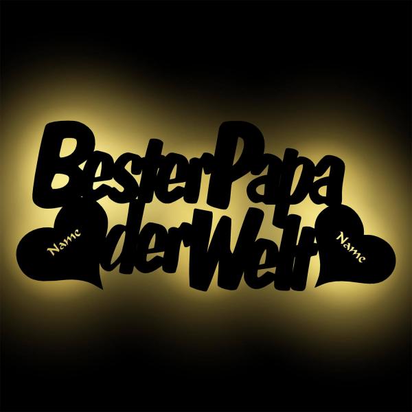 Bester Papa LED Holz Wand Geschenkidee + Namen